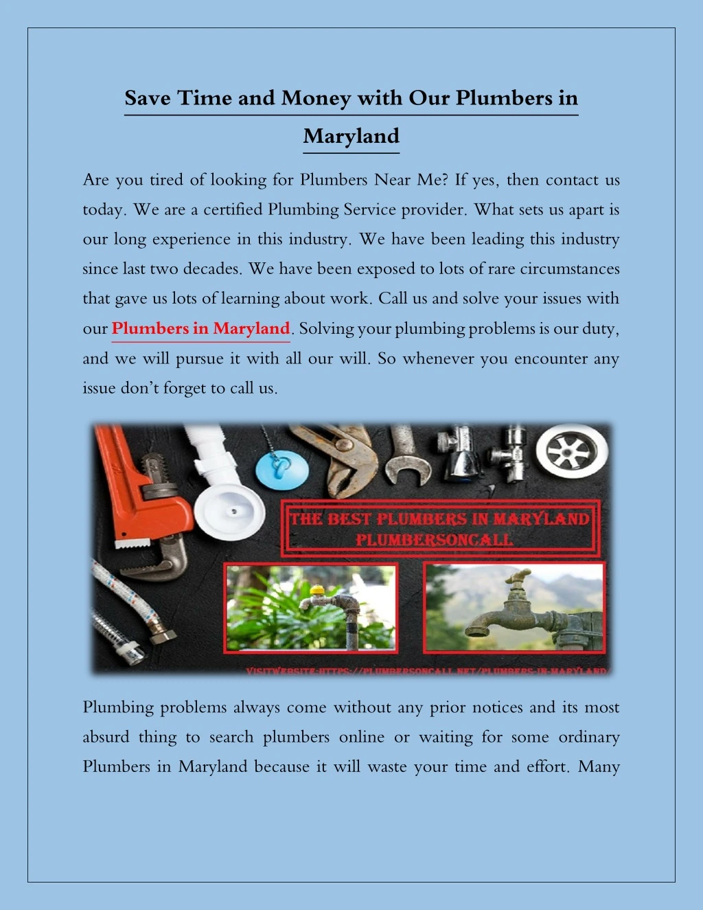 save time and money with our plumbers in maryland