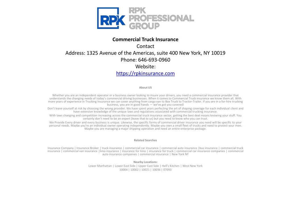 commercial truck insurance contact address 1325