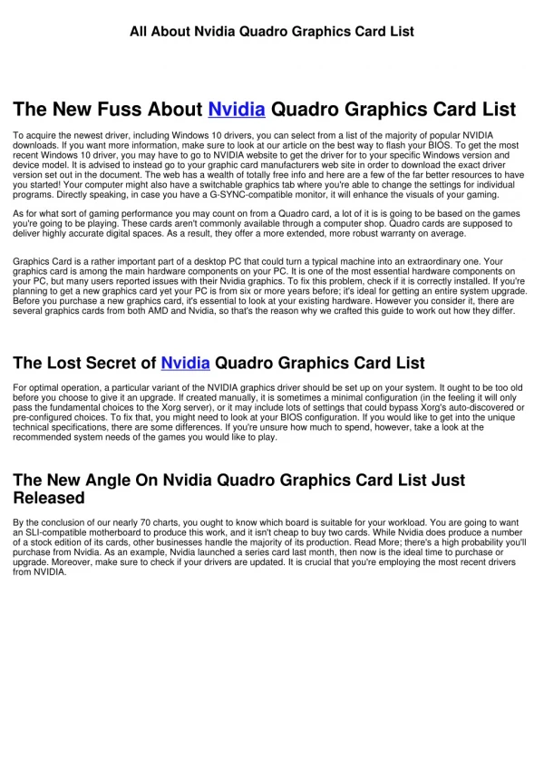 All About Nvidia Quadro Graphics Card List