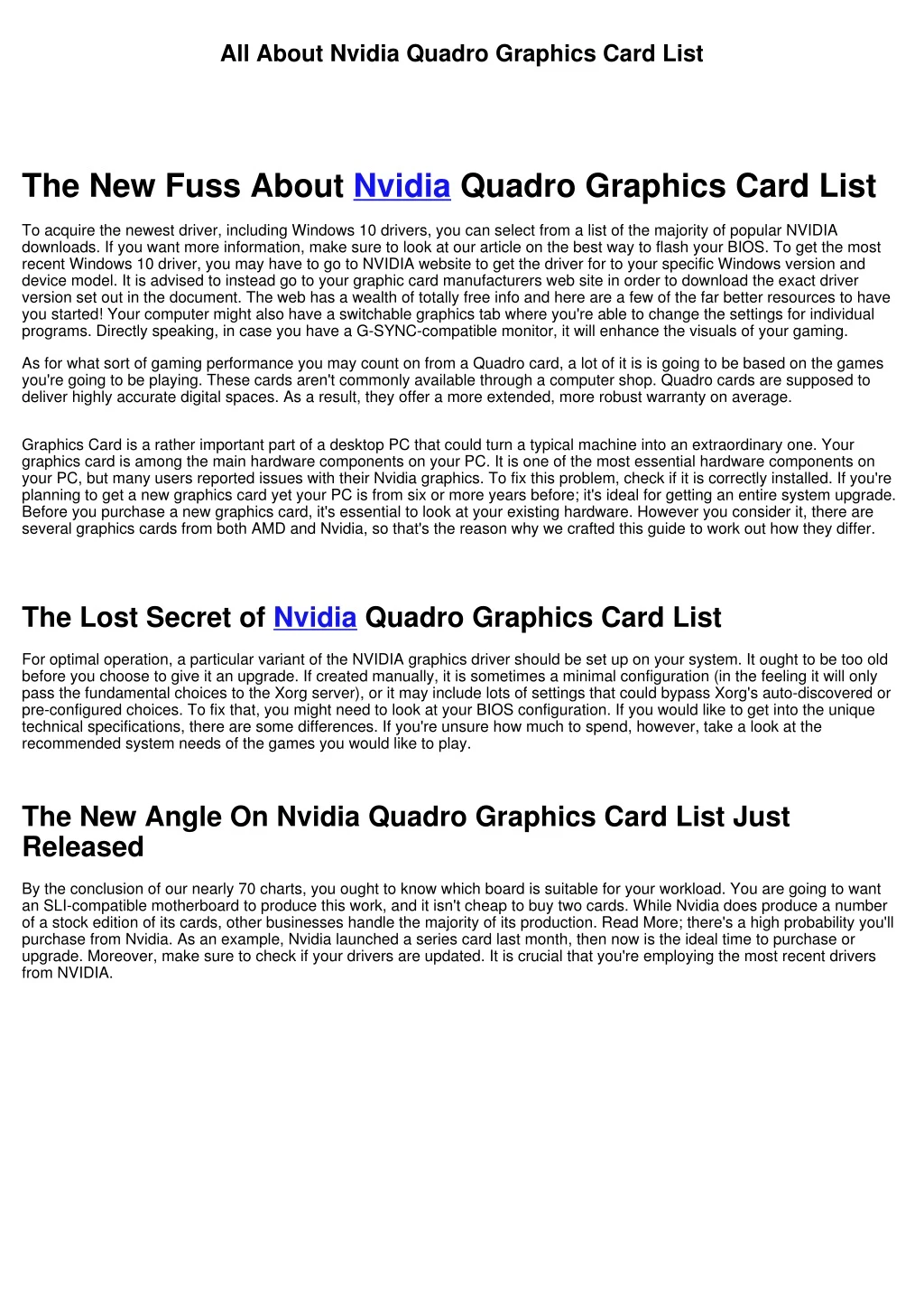 all about nvidia quadro graphics card list