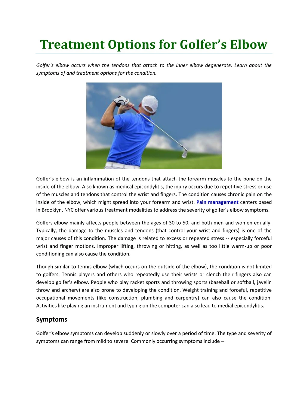 treatment options for golfer s elbow