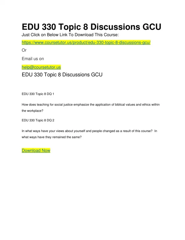 EDU 330 Topic 8 Discussions GCU
