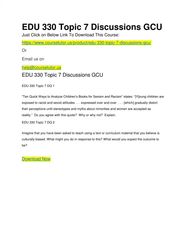 EDU 330 Topic 7 Discussions GCU