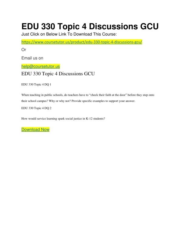 EDU 330 Topic 4 Discussions GCU