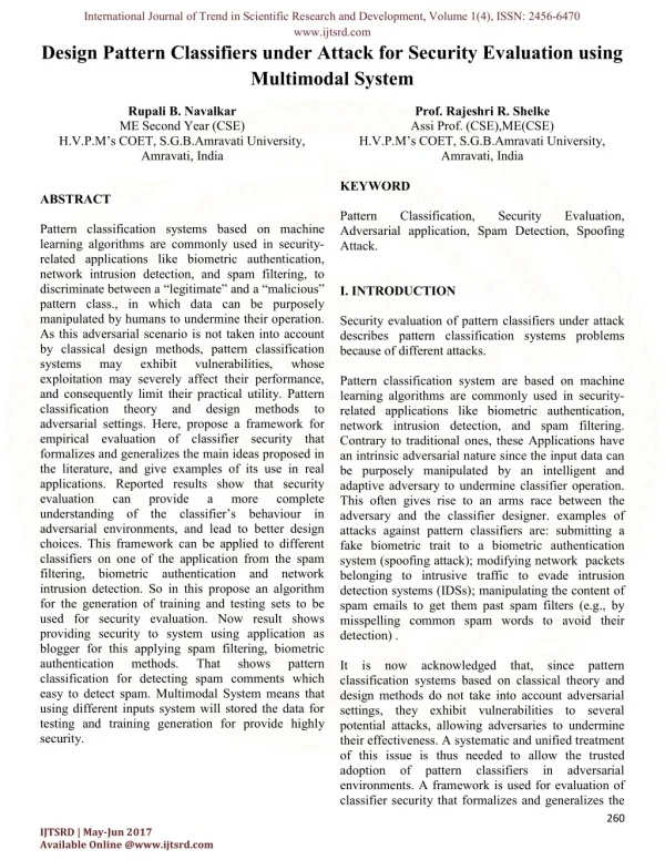 Design Pattern Classifiers under Attack for Security Evaluation using Multimodal System