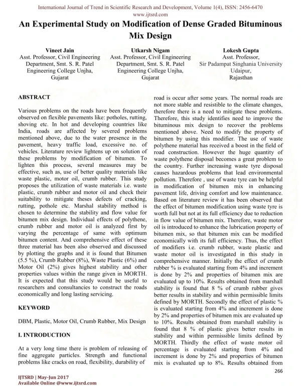 An Experimental Study on Modification of Dense Graded Bituminous Mix Design