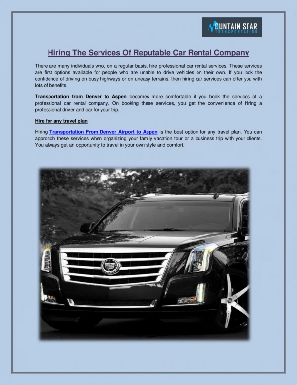 Hiring The Services Of Reputable Car Rental Company