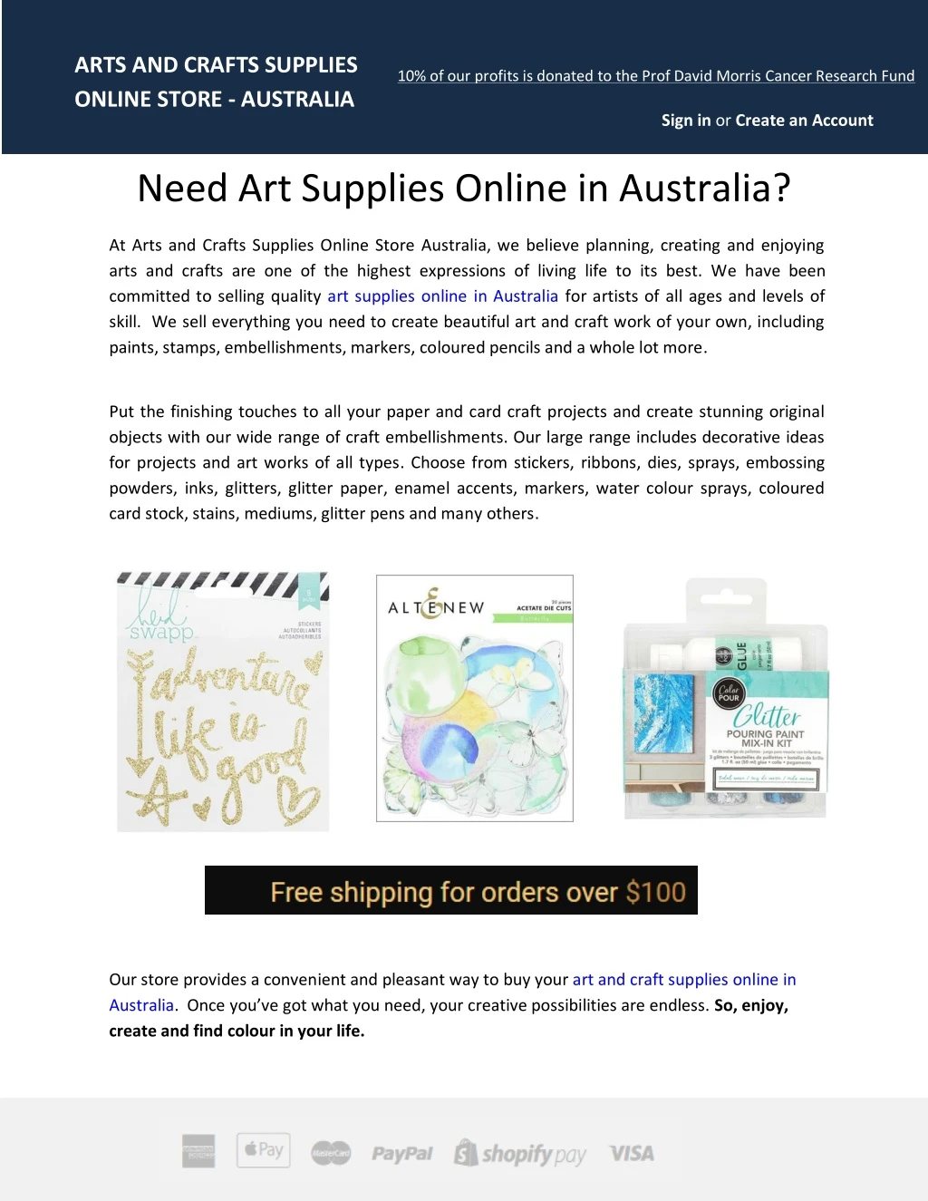 arts and crafts supplies online store australia