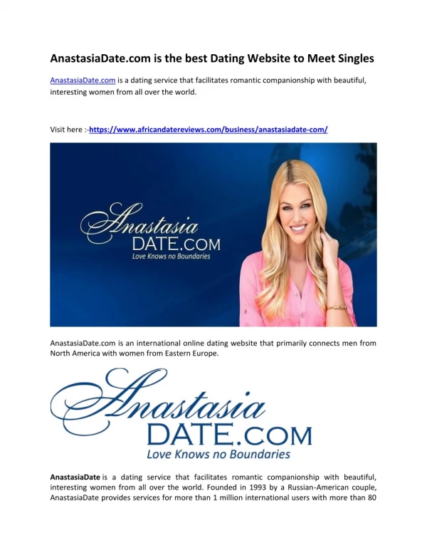 AnastasiaDate.com is the best Dating Website to Meet Singles