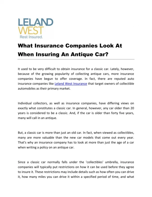 What Insurance Companies Look At When Insuring An Antique Car?