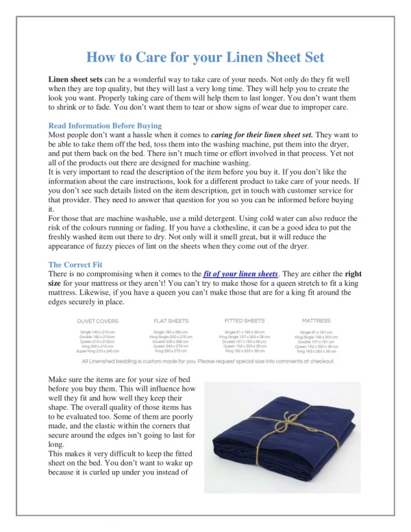 How to Care for your Linen Sheet Set