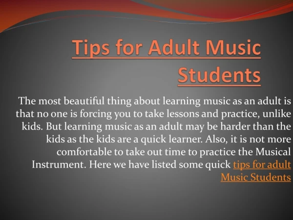 Tips to Adult Music Students