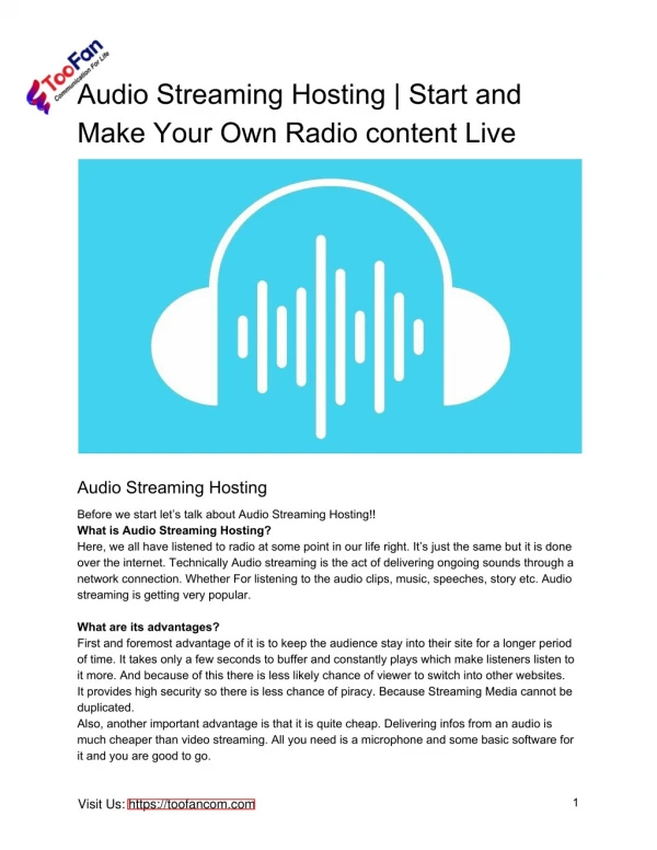 Audio Streaming Hosting | Start and Make Your Own Radio