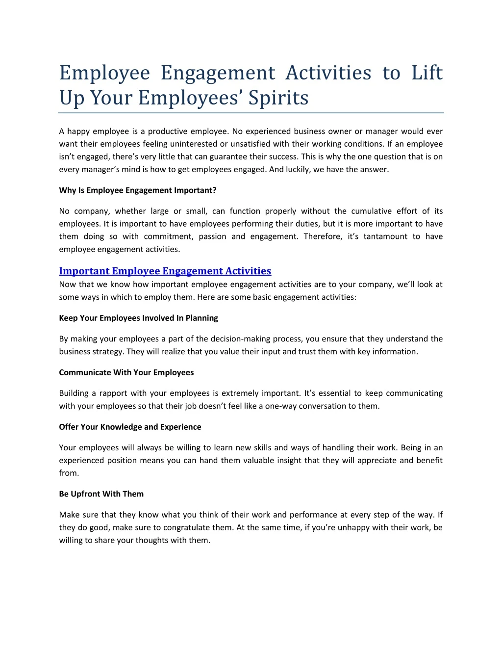 employee engagement activities to lift up your