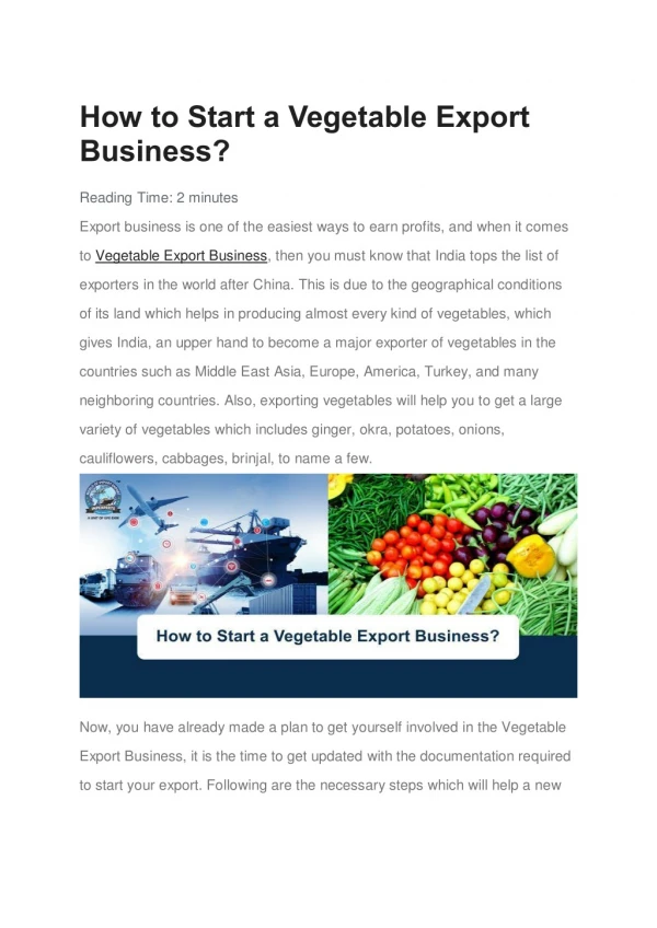 How to Start a Vegetable Export Business?