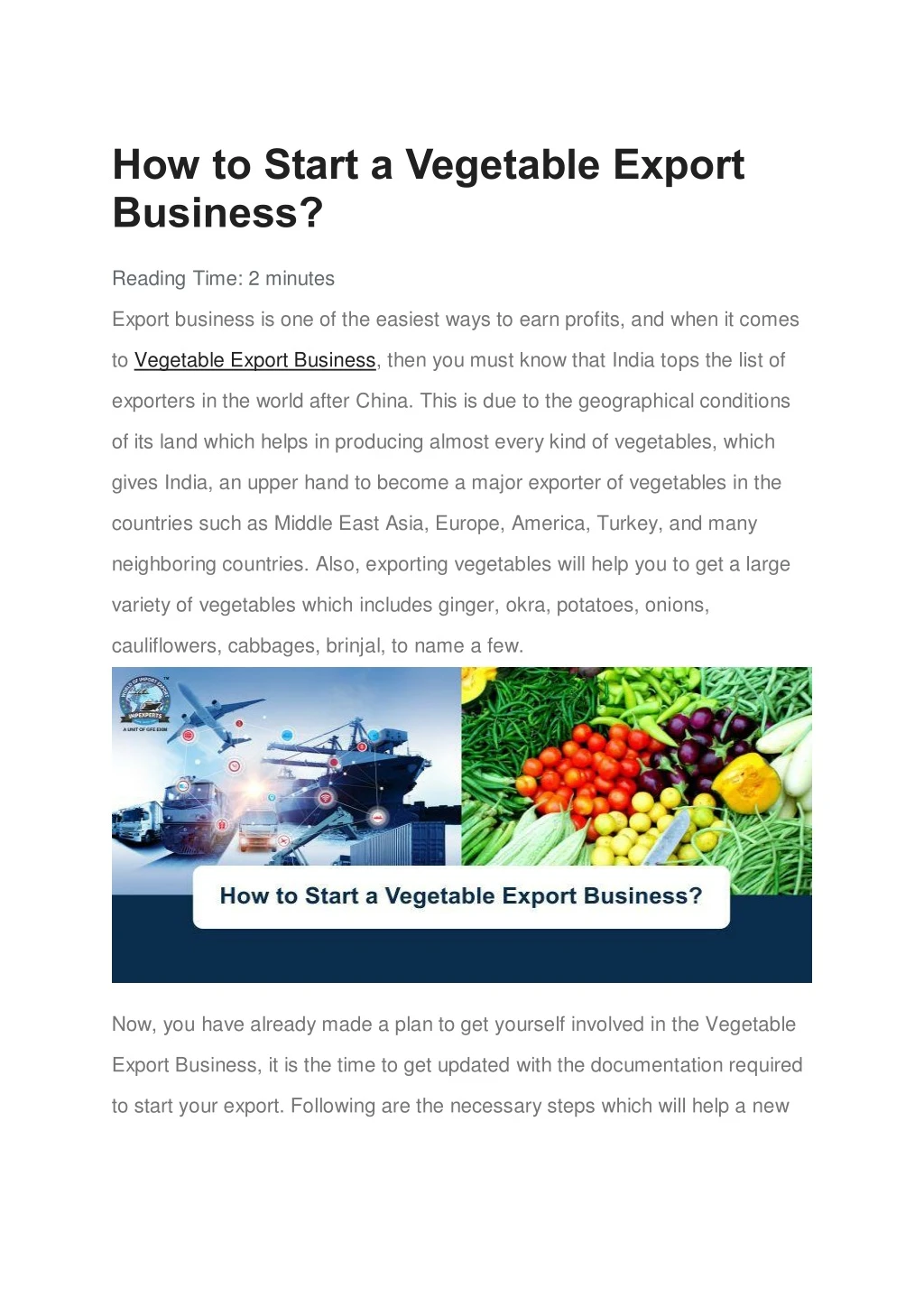 how to start a vegetable export business