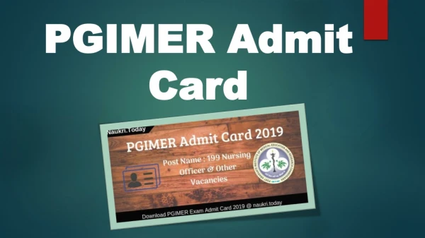 PGIMER Admit Card 2019 | PGIMER Chandigarh Hall Ticket | Exam Date