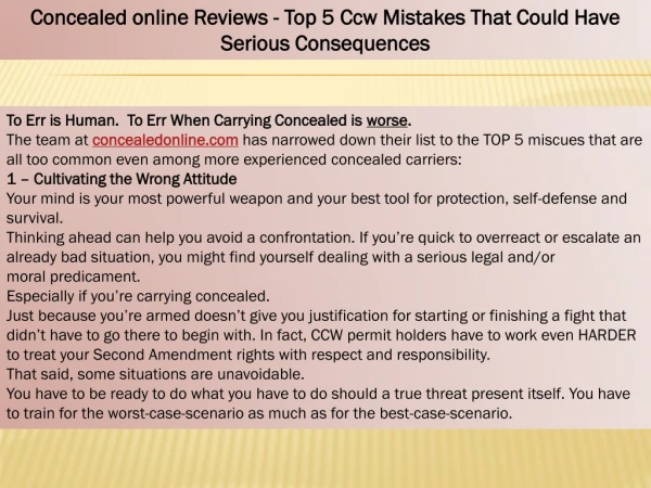 Concealedonline Reviews - Top 5 Ccw Mistakes That Could Have Serious Consequences