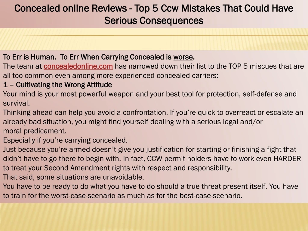 concealed online reviews top 5 ccw mistakes that