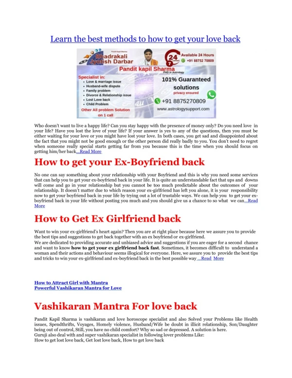 Get Lost love back by Vedic Astrology - pandit Kapil Sharma