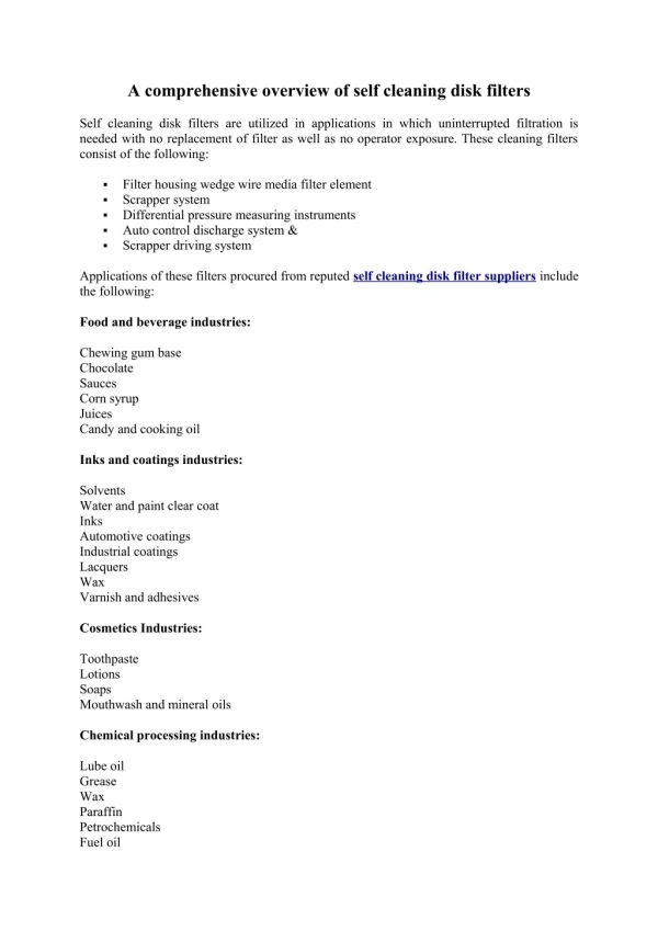 A comprehensive overview of self cleaning disk filters