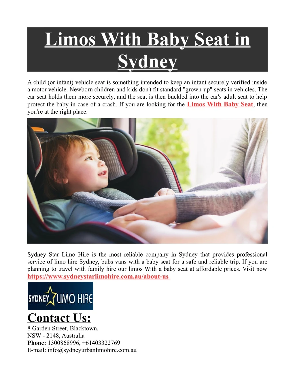 limos with baby seat in sydney