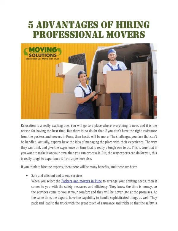 5 advantages of hiring professional movers