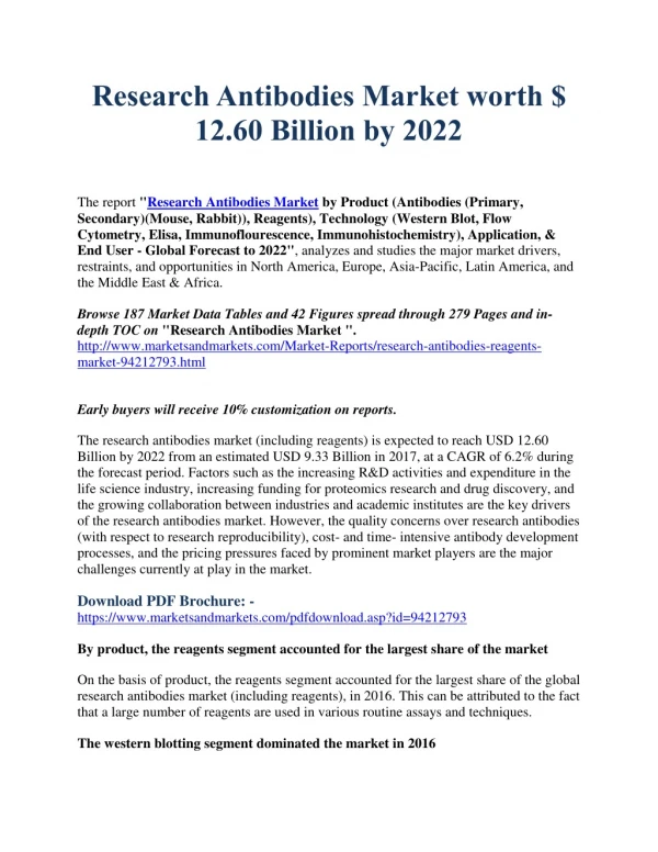 Research Antibodies Market worth $ 12.60 Billion by 2022
