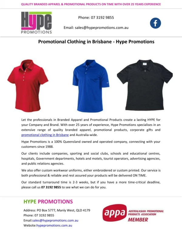 Promotional Clothing in Brisbane - Hype Promotions