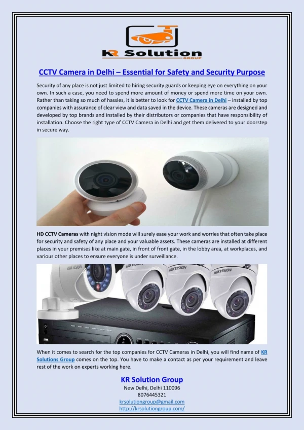 CCTV Camera in Delhi – Essential for Safety and Security Purpose