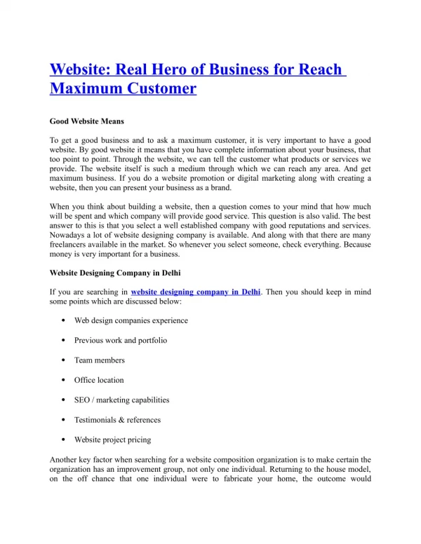 Website: Real Hero of Business for Reach Maximum Customer