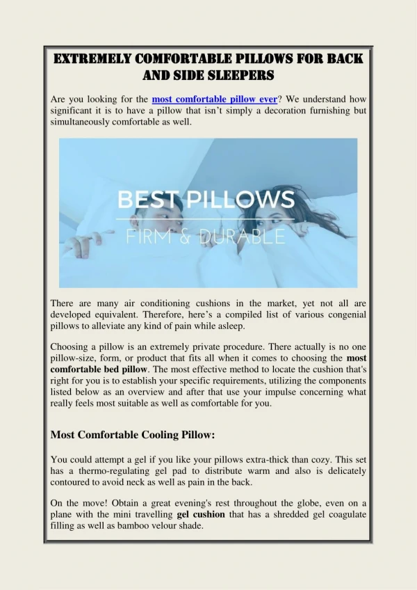 Extremely Comfortable Pillows For Back And Side Sleepers