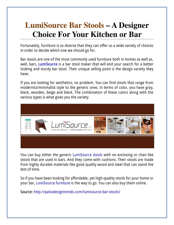 LumiSource Bar Stools – A Designer Choice For Your Kitchen or Bar
