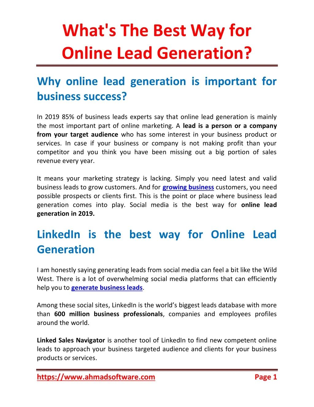 what s the best way for online lead generation