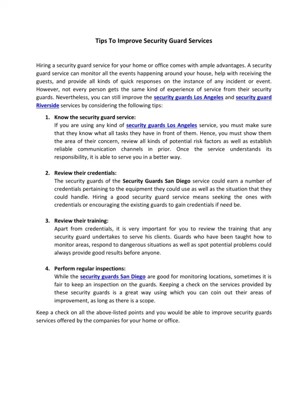 tips to improve security guard services