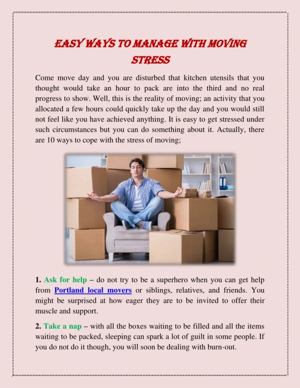 Easy Ways To Manage With Moving Stress