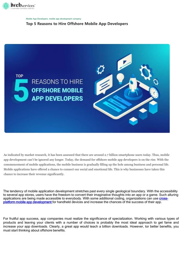 Top 5 Reasons to Hire Offshore Mobile App Developers