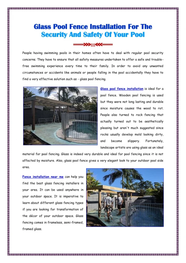 Glass Pool Fence Installation For Your Pool