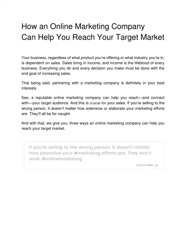 How an Online Marketing Company Can Help You Reach Your Target Market