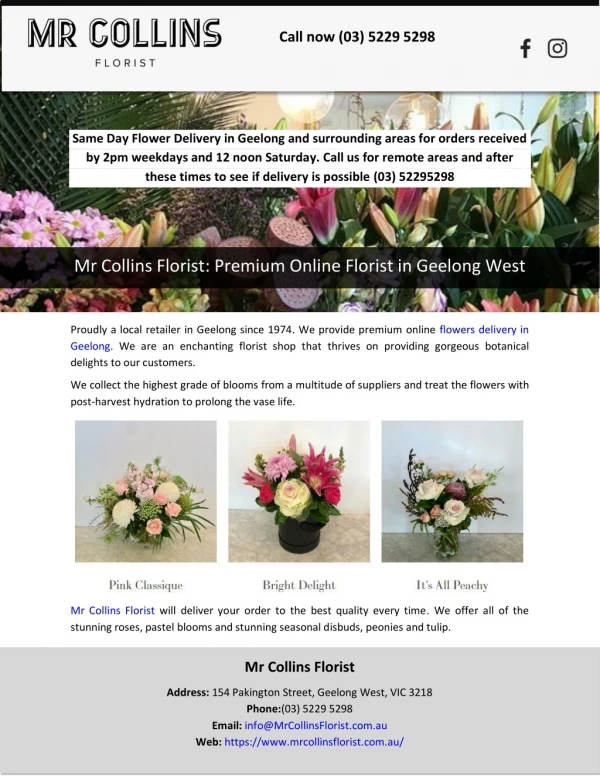 Mr Collins Florist: Premium Online Florist in Geelong West