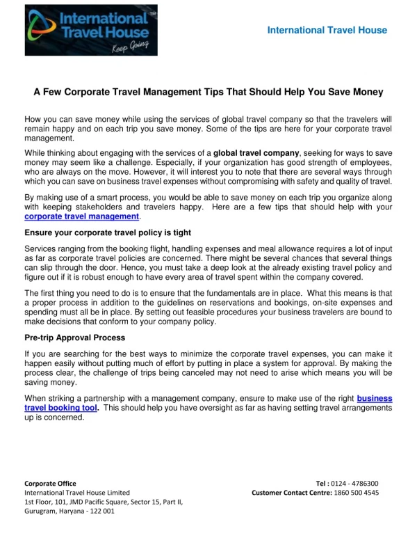 A Few Corporate Travel Management Tips That Should Help You Save Money