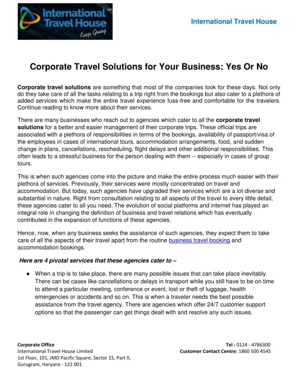 Corporate Travel Solutions for Your Business: Yes Or No