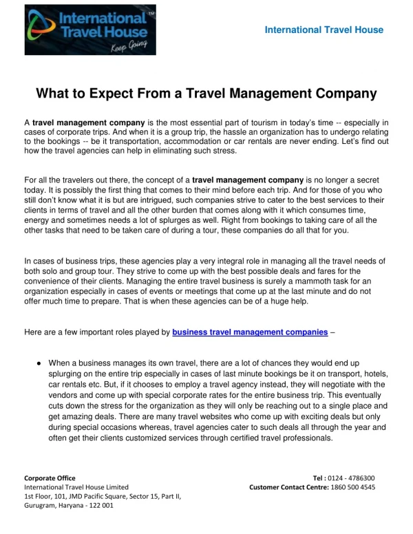 What to Expect From a Travel Management Company