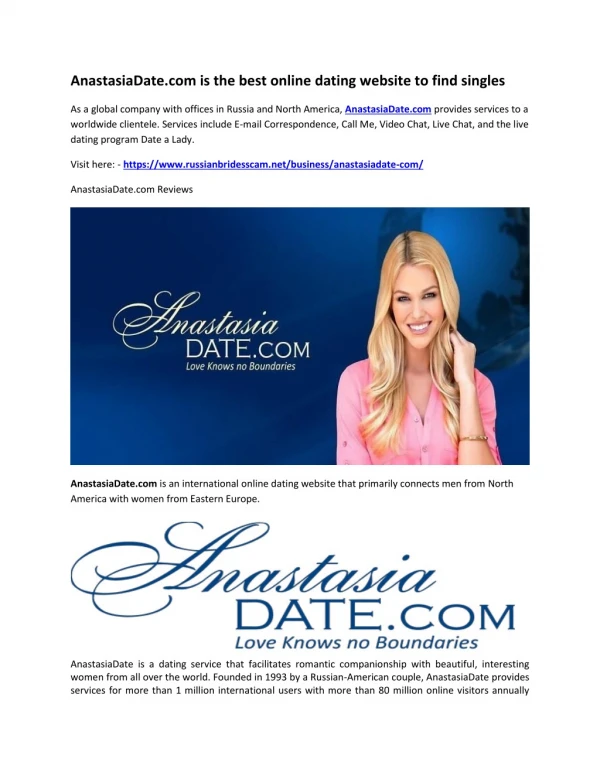 AnastasiaDate.com is the best online dating website to find singles