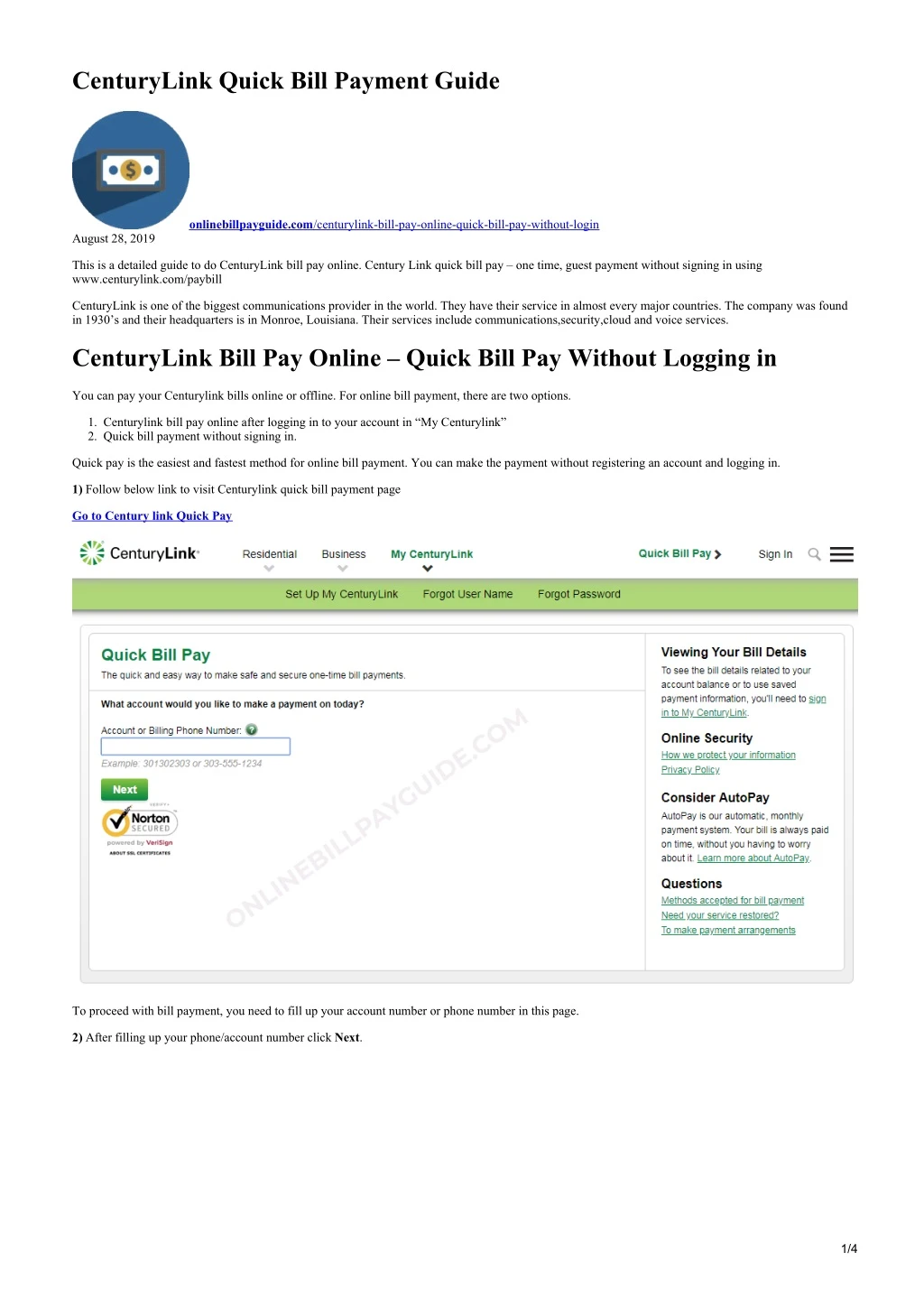 centurylink quick bill payment guide