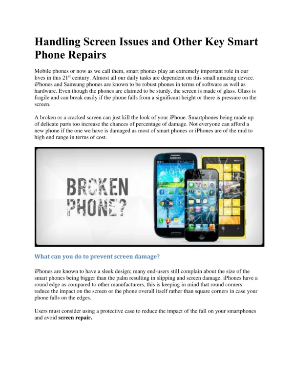 Handling screen issues and other key smart phone repairs