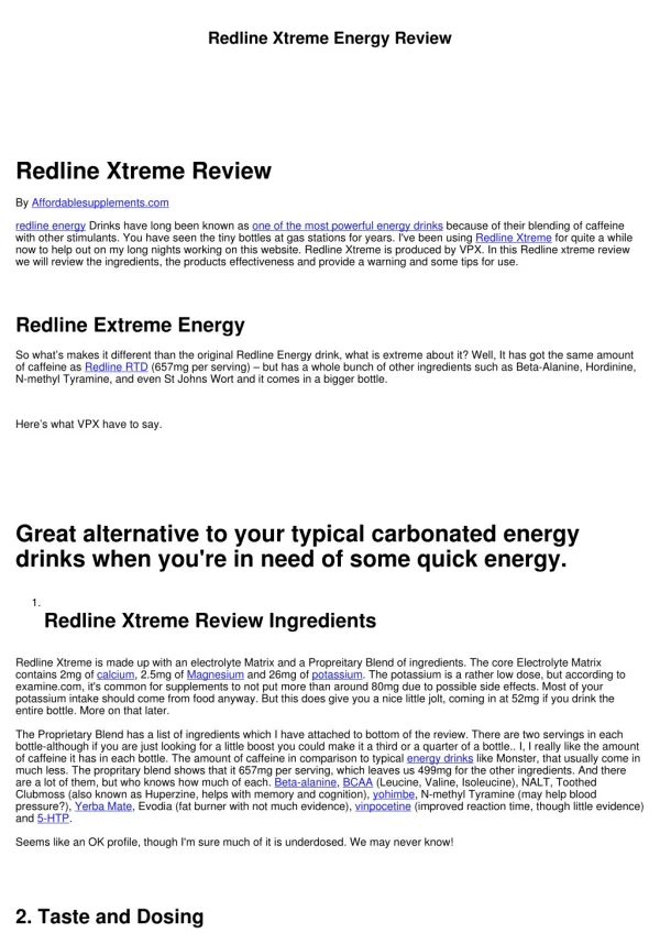 Redline Xtreme Energy Review