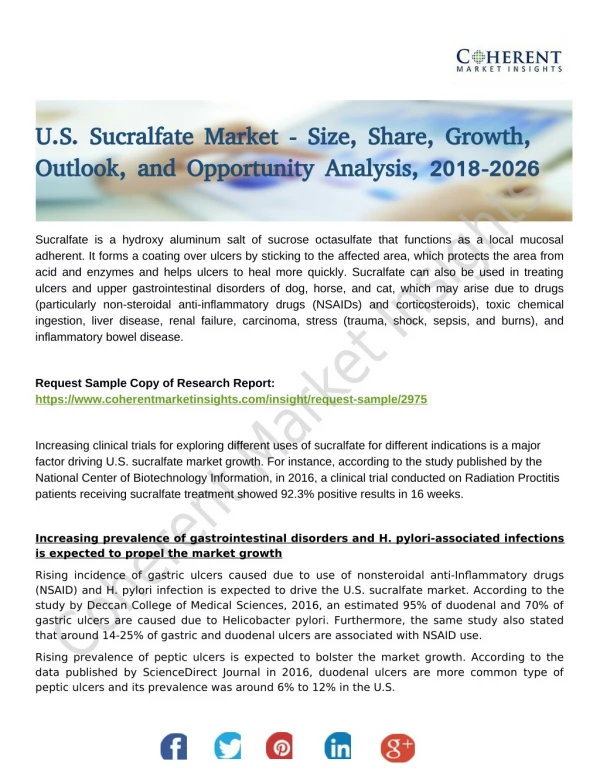 U.S. Sucralfate Market Shows Rapid Growth And Development In Pharma, Medical, Medical & Biotech Industries