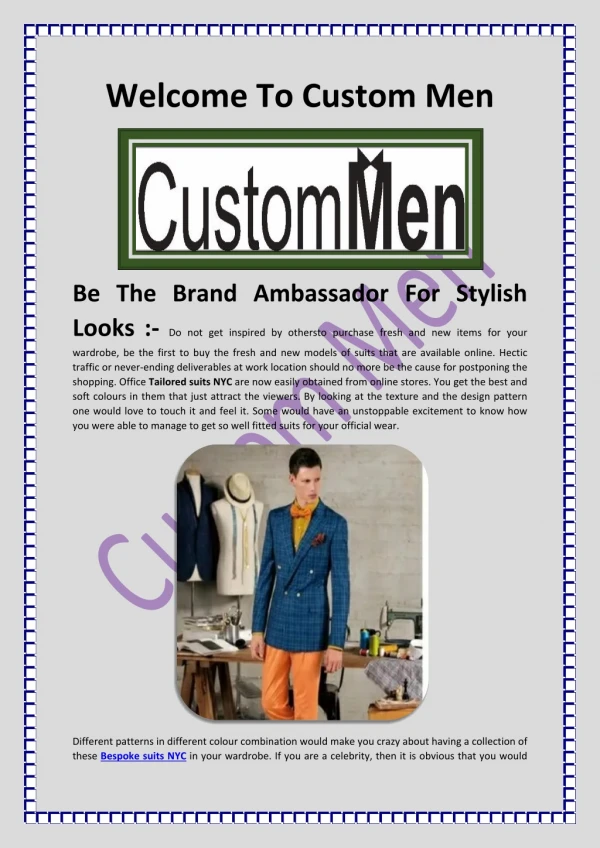 Bespoke suits NYC, Buy tuxedos online NY, My suit NYC - custommen.com