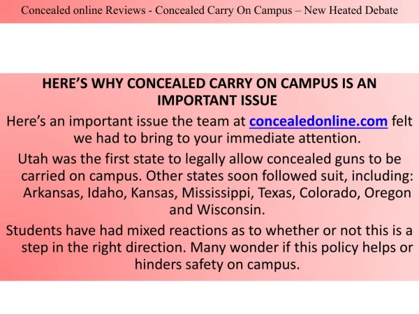 Concealed online Reviews - Concealed Carry On Campus – New Heated Debate